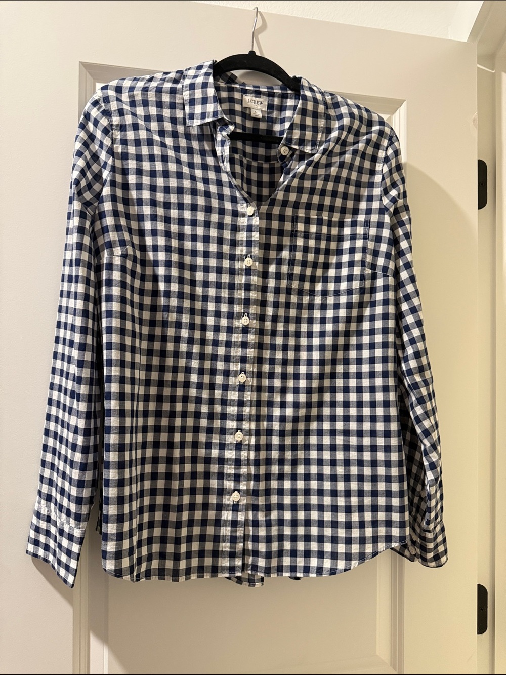 J Crew Navy and White Gingham Button-Down Shirt